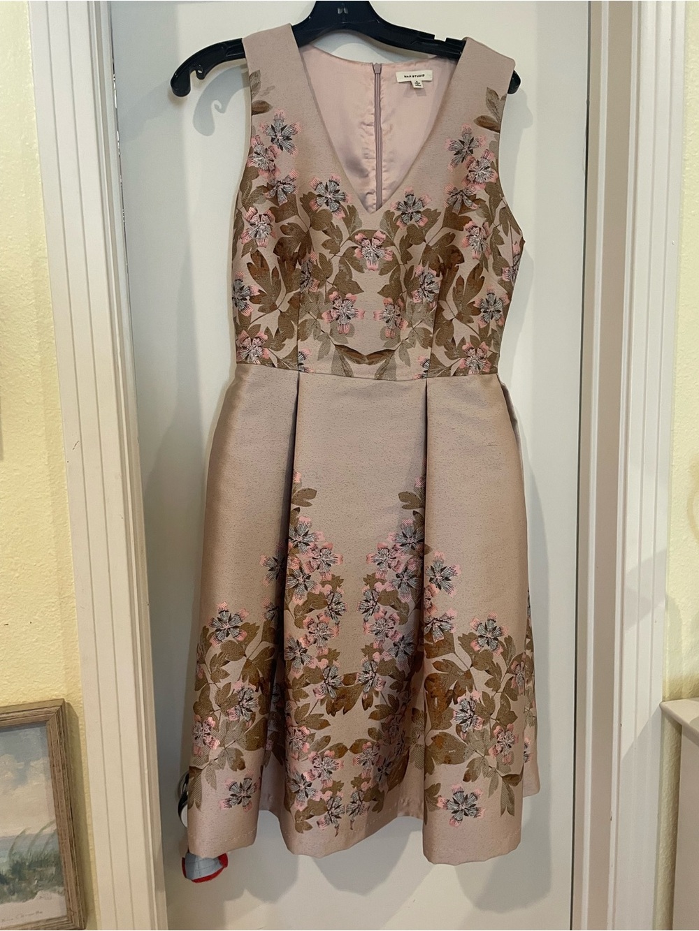 Pink Floral Embroidered Fit-and-Flare Dress